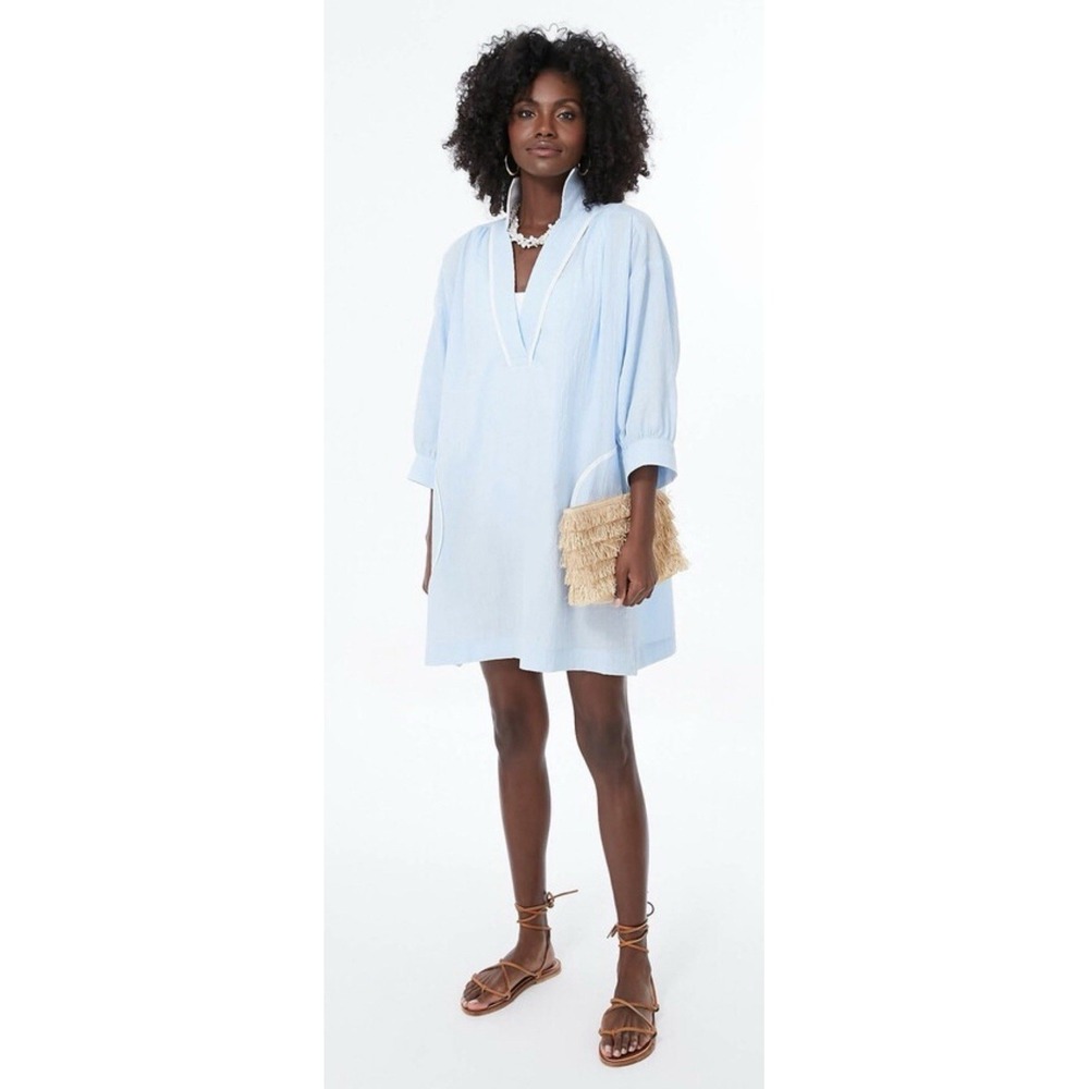POMANDER PLACE Lizzie‎ Womens Size Large Sky Blue Coverup Gauze Relaxed Fit NEW